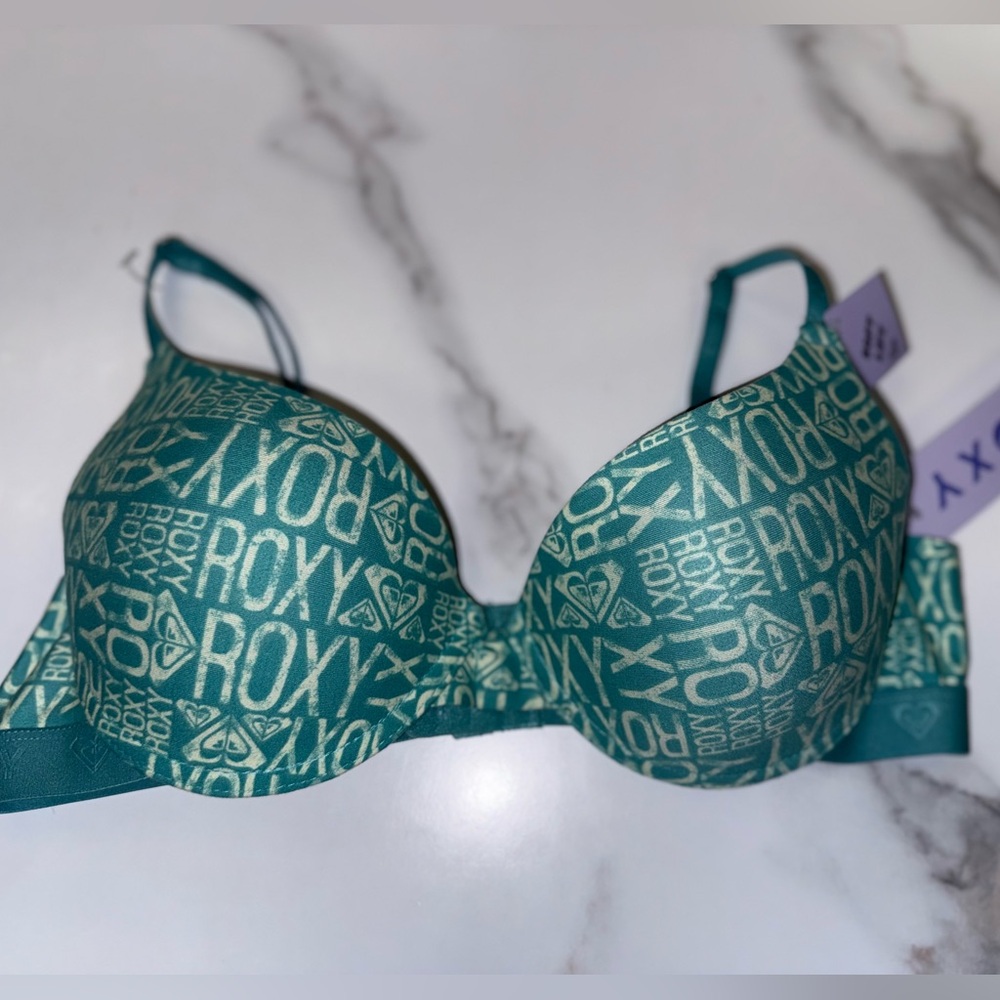 NWT Roxy (36B) Brand New Blue Logo Pattern Soft Lift Bra